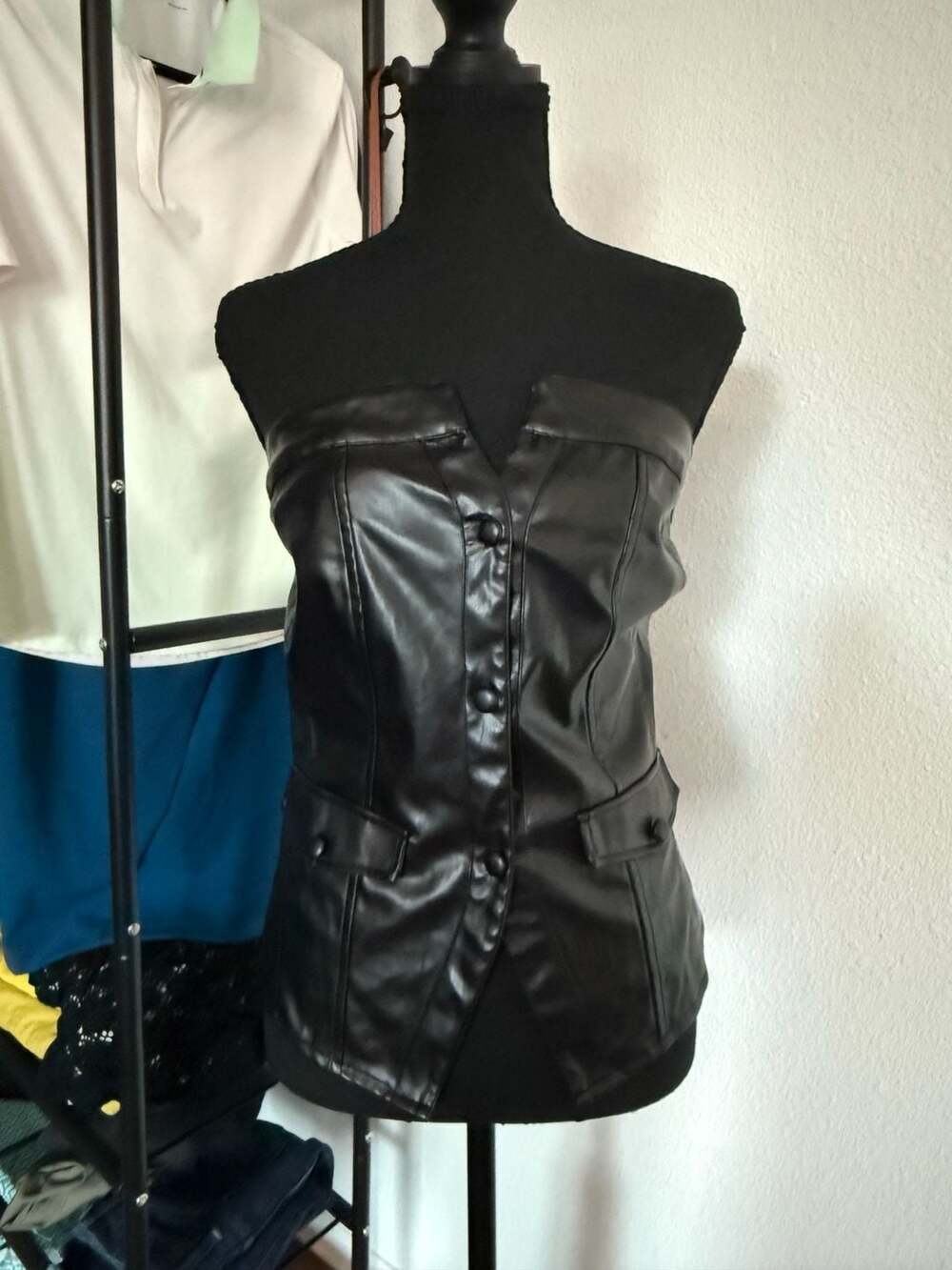 HYFVE Faux Leather Button-Front Corset Bustier Top Black Size L